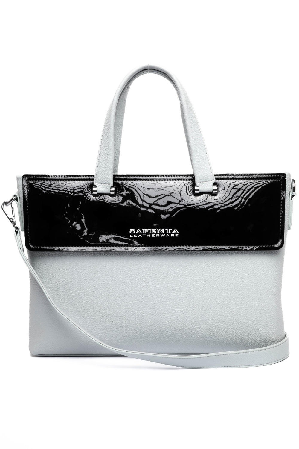 444-13 5259 Сумка тоут женская экокожа Safenta серый-черный