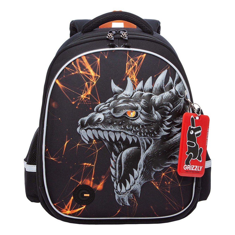 фото 450-07 RAz-587-18 Ранец для мальчика Grizzly черный-оранжевый