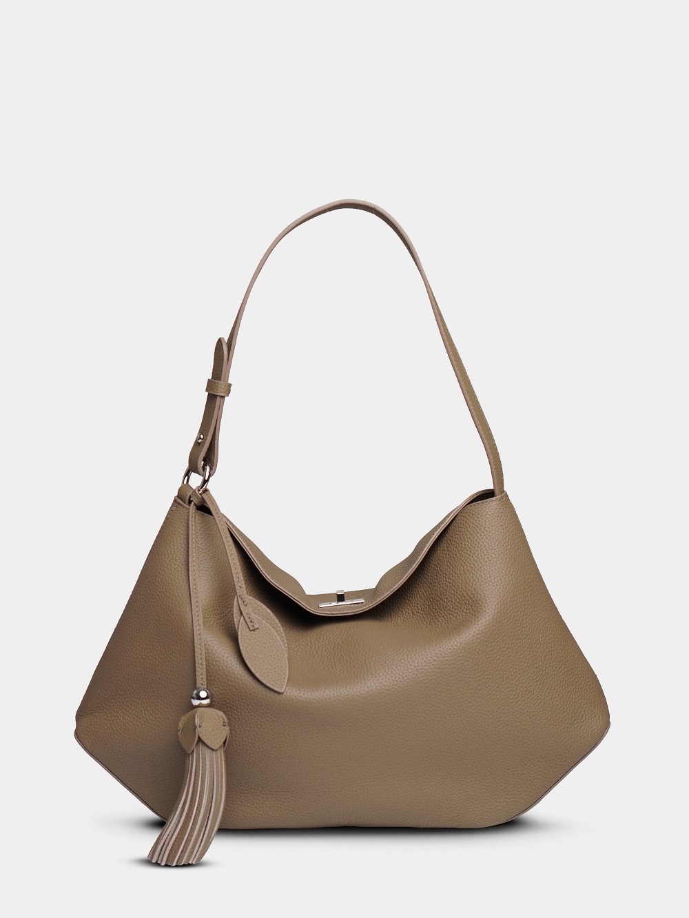 453-30 ХА2076 Сумка хобо женская натуральная кожа Ludor серо-бежевый