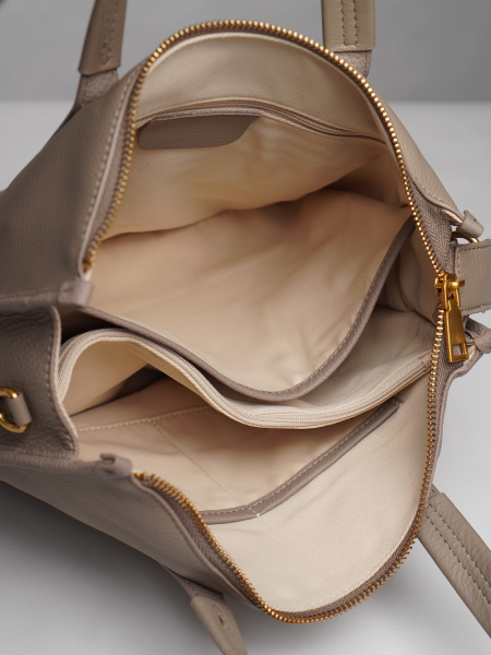 453-23 7008 Сумка тоут женская натуральная кожа Ludor серо-бежевый