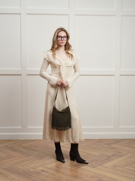 452-50 91163 Сумка хобо женская натуральная замша Safenta хаки