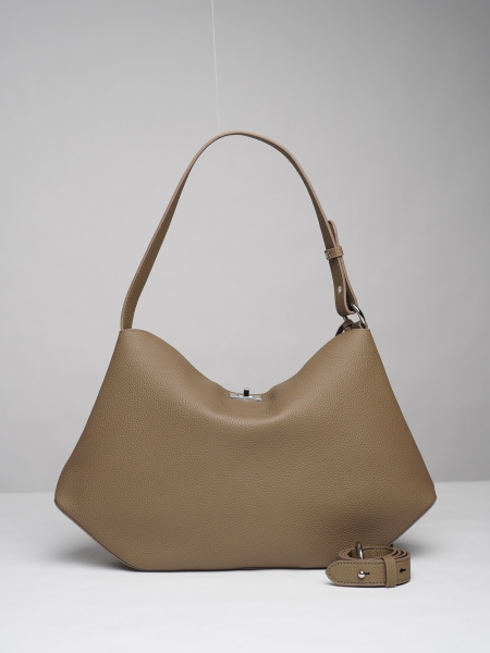 453-30 ХА2076 Сумка хобо женская натуральная кожа Ludor серо-бежевый