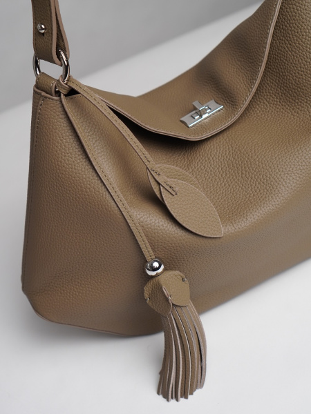 453-30 ХА2076 Сумка хобо женская натуральная кожа Ludor серо-бежевый