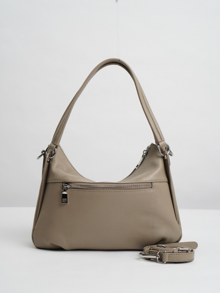 454-10 2019 Сумка хобо женская натуральная кожа Ludor серо-бежевый