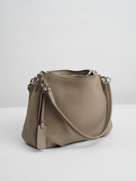 454-10 2019 Сумка хобо женская натуральная кожа Ludor серо-бежевый