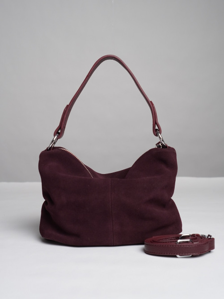 452-63 6662 Сумка хобо женская натуральная замша Ludor бордовый