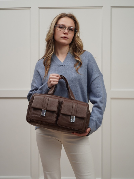 452-43 98417 Сумка тоут женская натуральная кожа Safenta темно-коричневый