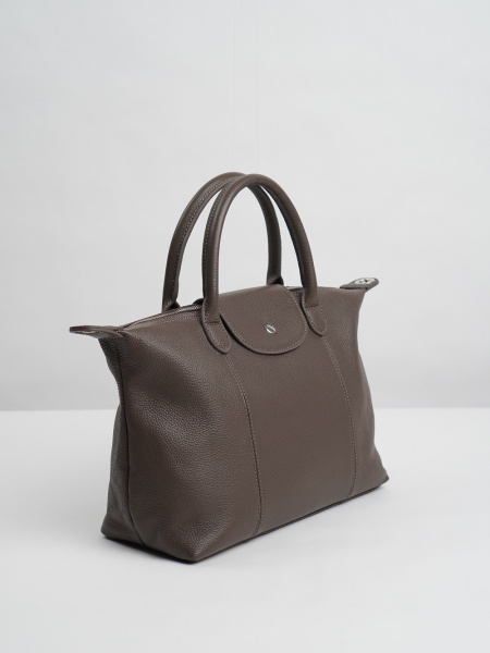 454-24 2406 Сумка тоут женская натуральная кожа Ludor серо-бежевый