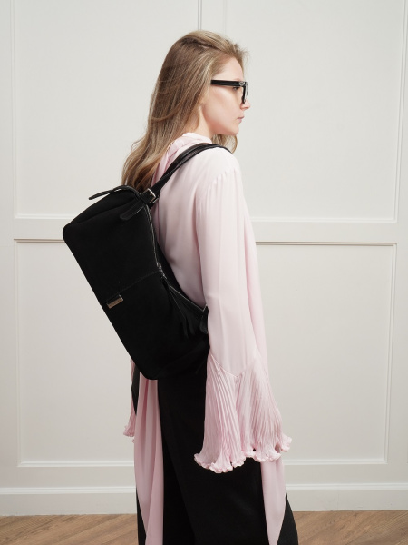 452-59 91187 Сумка доум женская натуральная замша Safenta черный