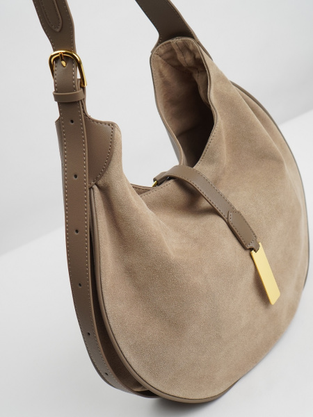 419-15 9957 Сумка хобо женская натуральная замша Ludor бежевый