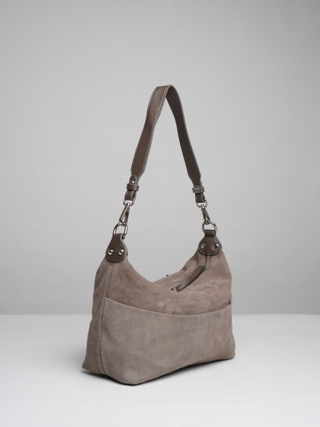 453-39 8517 Сумка хобо женская натуральная замша Ludor серо-бежевый