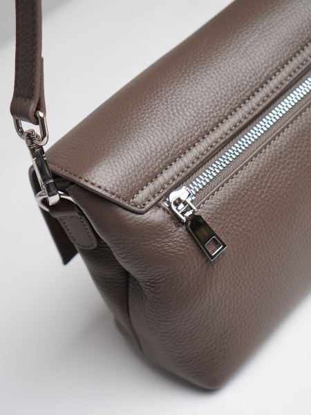 фото 453-37 6016-1 Сумка кросс-боди женская натуральная кожа Ludor серый-бежевый