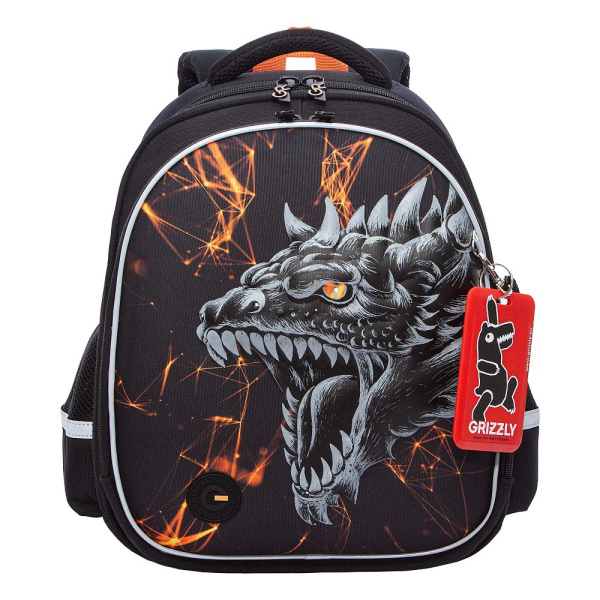 фото 450-07 RAz-587-18 Ранец для мальчика Grizzly черный-оранжевый