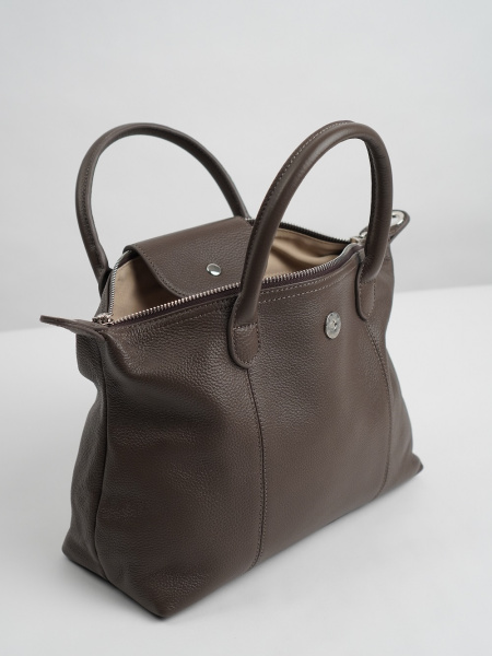 454-24 2406 Сумка тоут женская натуральная кожа Ludor серо-бежевый