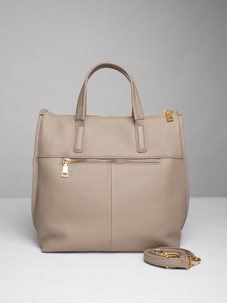 453-23 7008 Сумка тоут женская натуральная кожа Ludor серо-бежевый