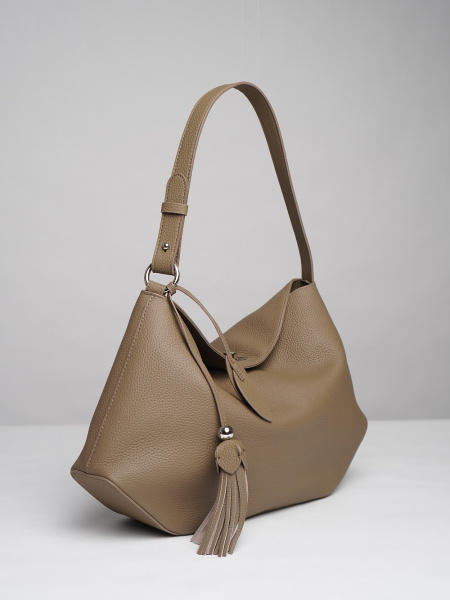 453-30 ХА2076 Сумка хобо женская натуральная кожа Ludor серо-бежевый