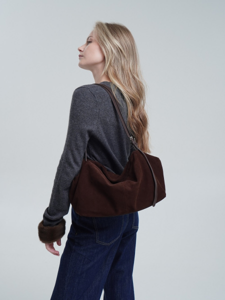 450-85 10-068 Сумка хобо женская замша Ludor серый