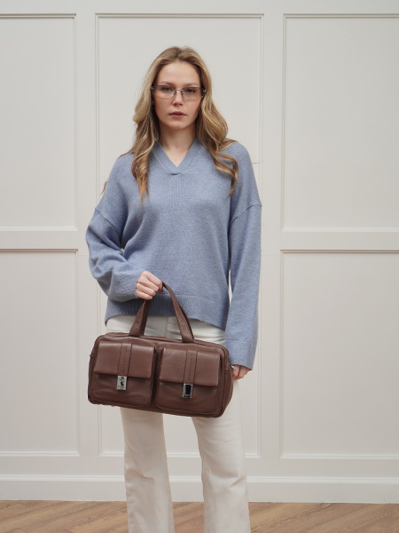 452-43 98417 Сумка тоут женская натуральная кожа Safenta темно-коричневый