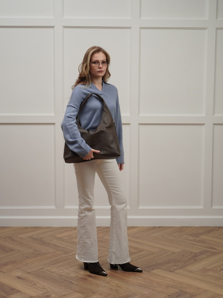 451-82 8512 Сумка хобо женская натуральная кожа Ludor бежевый