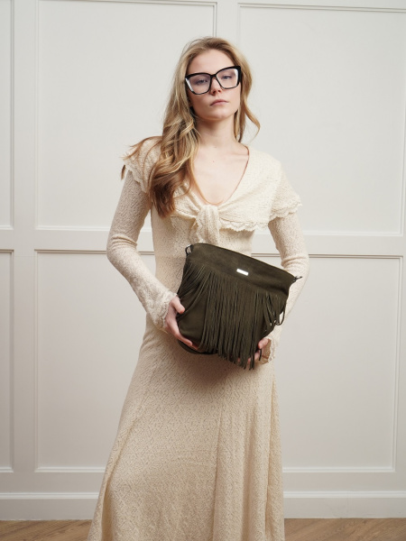 452-50 91163 Сумка хобо женская натуральная замша Safenta хаки