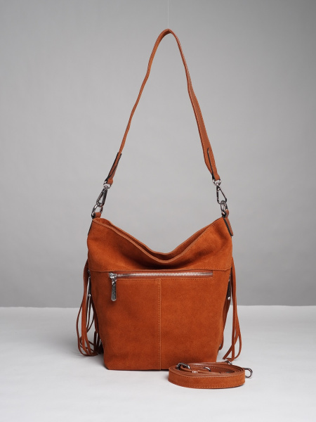 452-49 91163 Сумка хобо женская натуральная замша Safenta коричневый