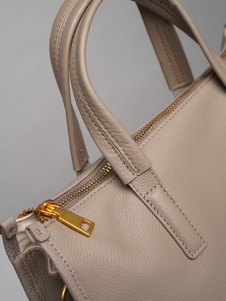 453-23 7008 Сумка тоут женская натуральная кожа Ludor серо-бежевый