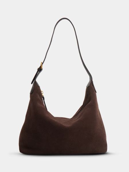 453-89 10-079 Сумка хобо женская натуральная замша Ludor темно-коричневый