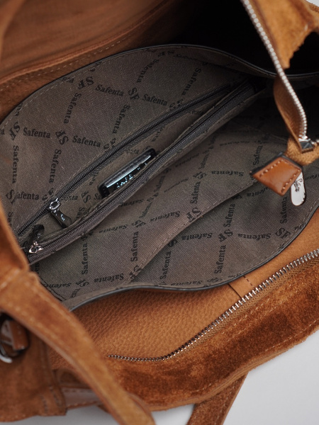 452-52 91195 Сумка хобо женская натуральная замша Safenta коричневый