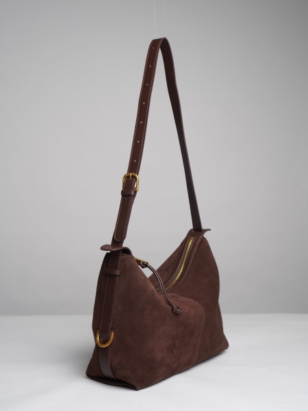 452-11 BD9501 Сумка хобо женская замша Ludor темно-коричневый