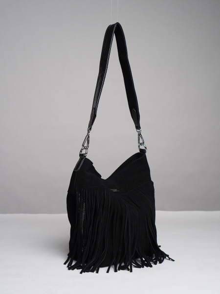 452-48 91163 Сумка хобо женская натуральная замша Safenta черный