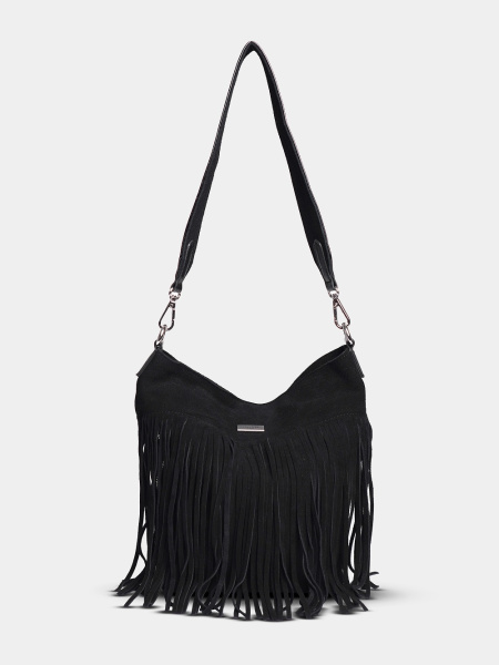 452-48 91163 Сумка хобо женская натуральная замша Safenta черный