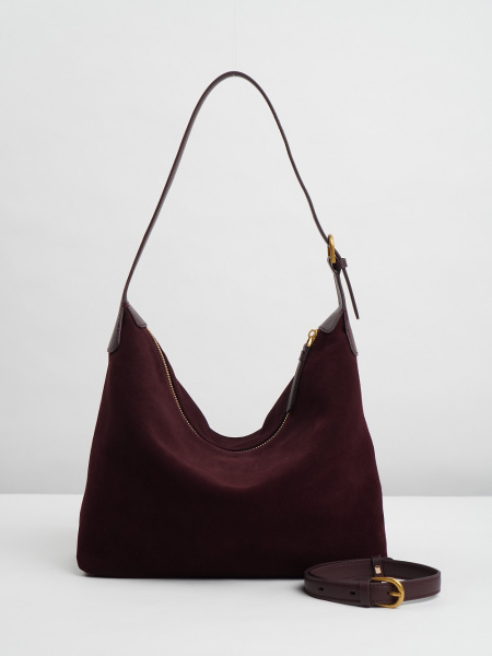 453-90 10-079 Сумка хобо женская натуральная замша Ludor бордовый