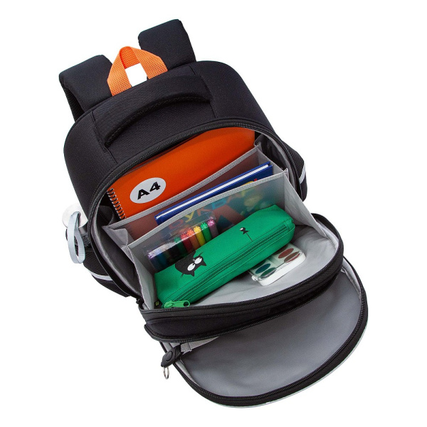 фото 450-07 RAz-587-18 Ранец для мальчика Grizzly черный-оранжевый