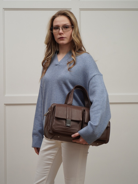 452-43 98417 Сумка тоут женская натуральная кожа Safenta темно-коричневый