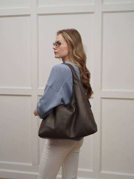 451-82 8512 Сумка хобо женская натуральная кожа Ludor бежевый