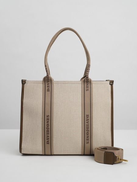 445-44 СМ7460 Сумка тоут женская текстиль David Jones молочно-коричневый